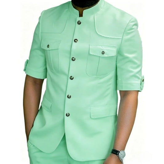 Safari Mandarin-Collar Blazer Pants Set