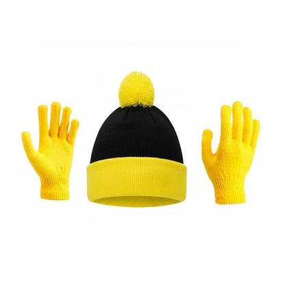 Cuffed Pom Beanie and Gloves Set