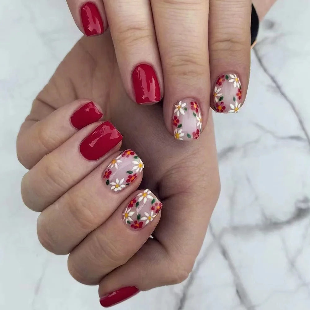 Pink Floral Press On Nails