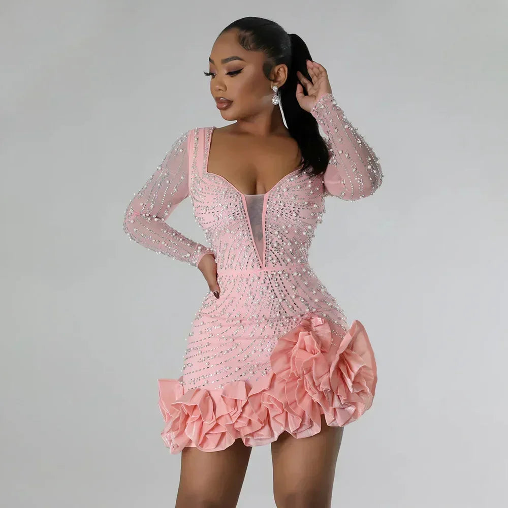 Elegant Beaded Ruffle Party Dress