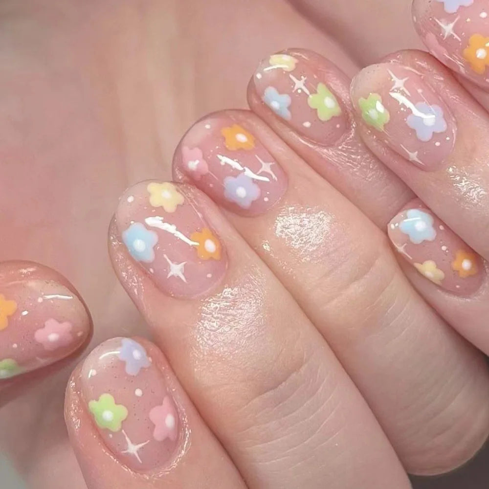 Pink Floral Press On Nails