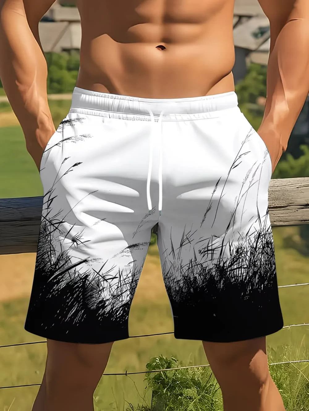 Coconut Tree Print Swim Trunks