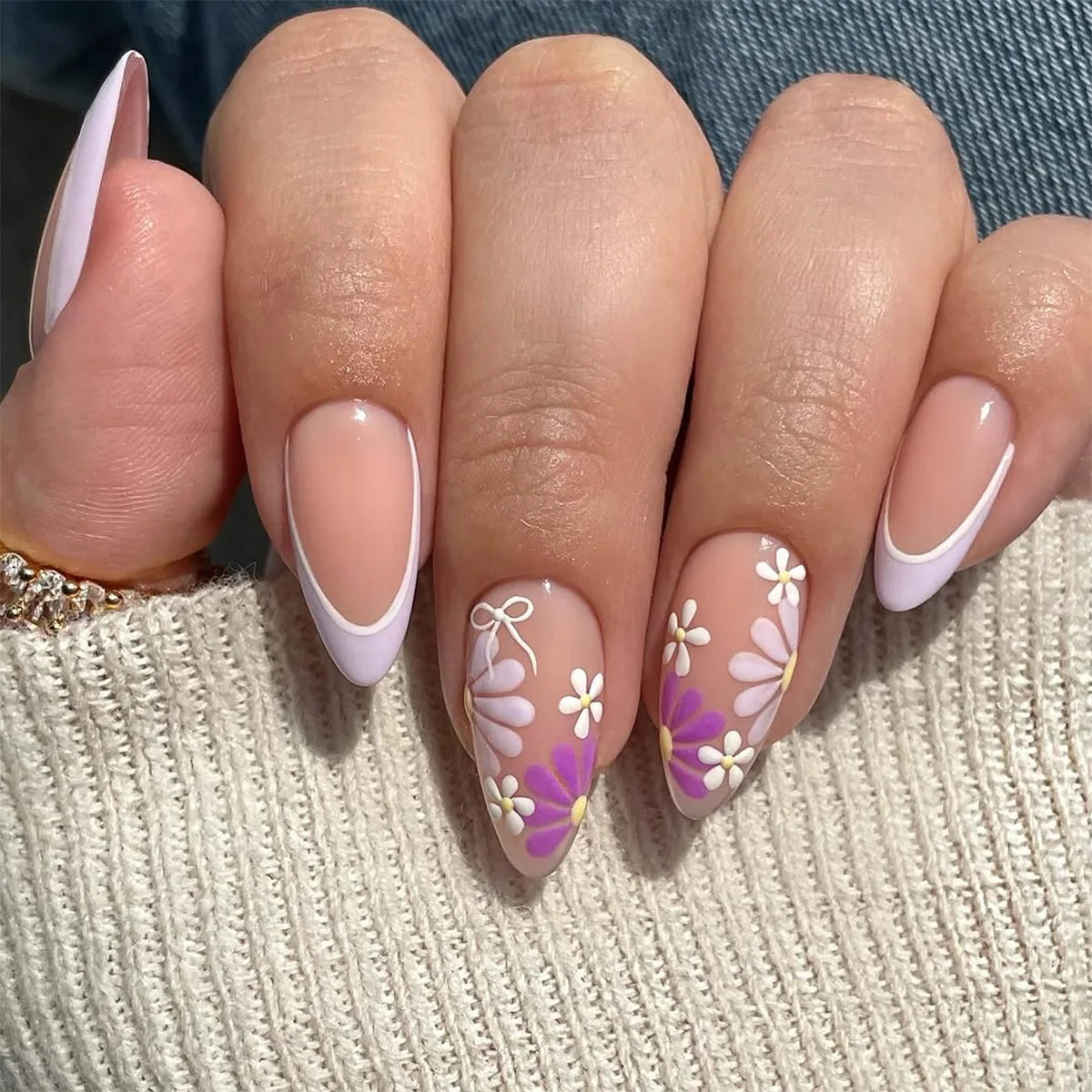 Pink Floral Press Nails