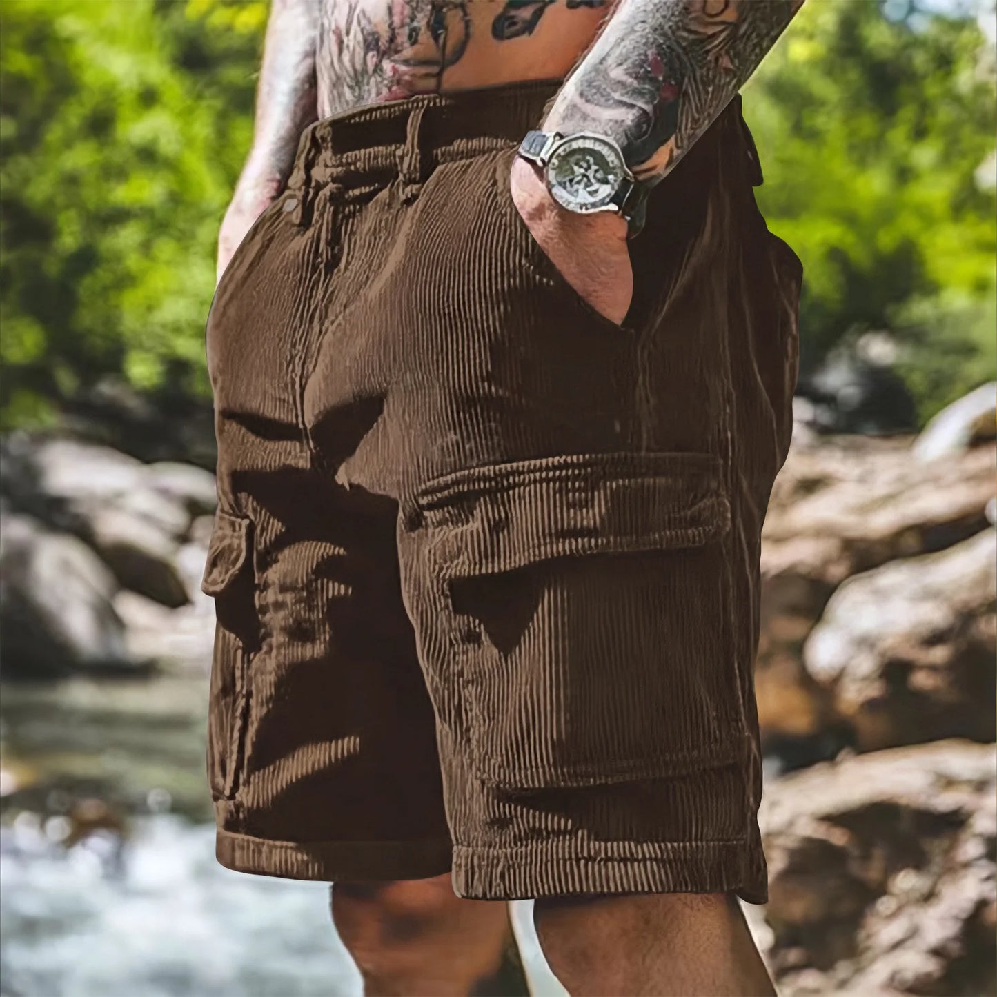 Corduroy Safari Multi-Pocket Shorts
