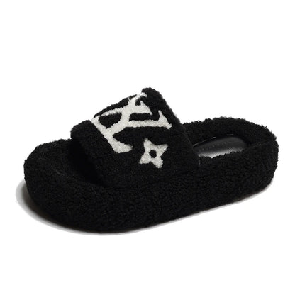 Flannel Plush Platform Slippers