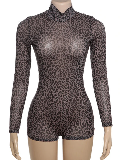 Sheer Leopard Turtleneck Romper