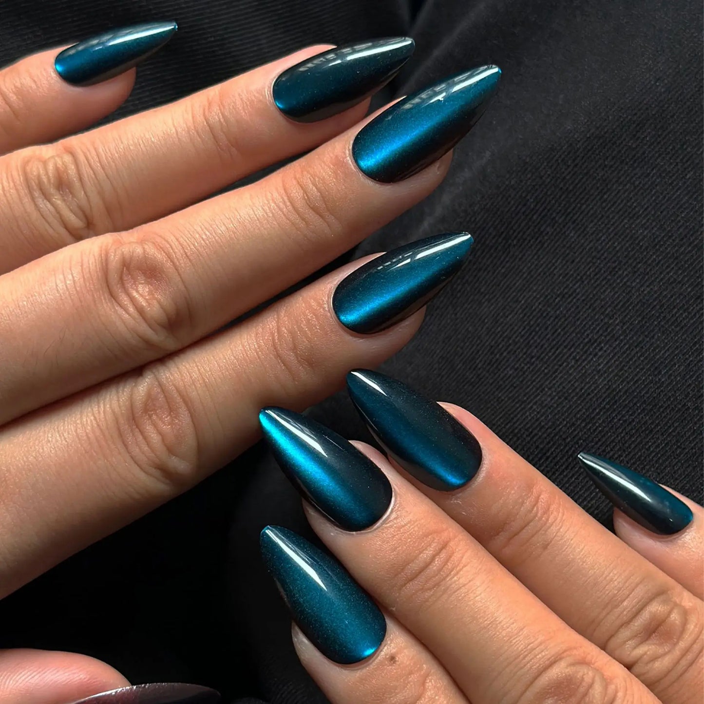 Green Cat Eye Almond Nails