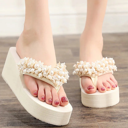 Bead String Wedge Flip Flops