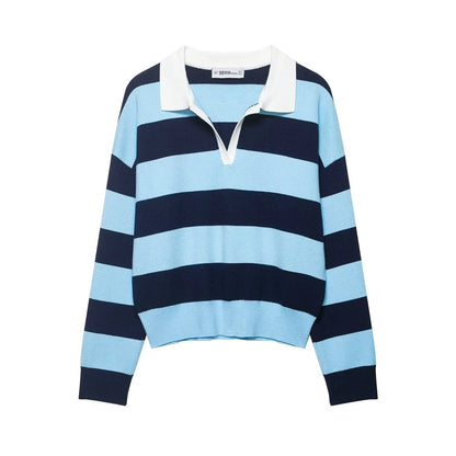 Striped Knit Polo Sweater