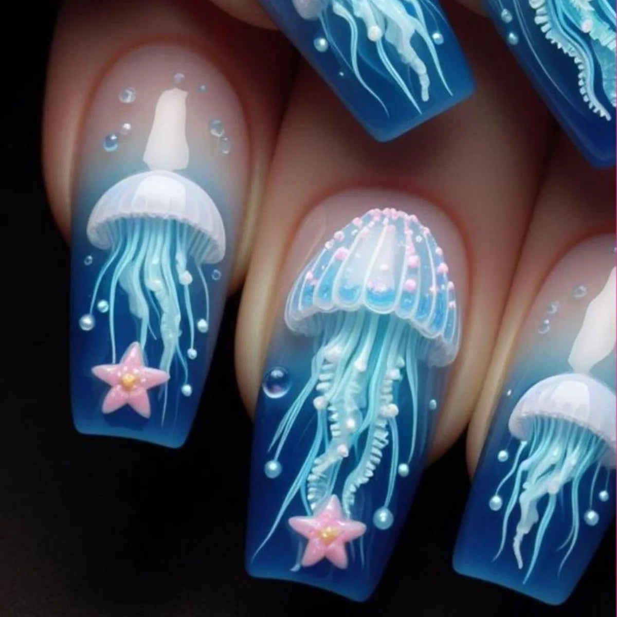 Ocean Blue Press Nails