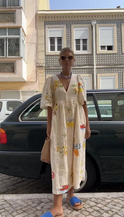 Puff-Sleeve Floral Midi Dress