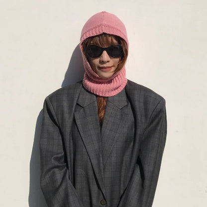 Wool Blend Hooded Scarf Beanie