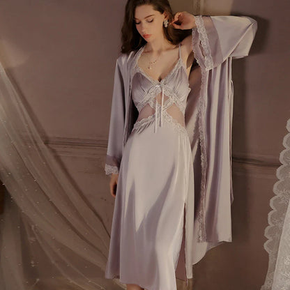 Women's Luxury Silky Robe & Slip Dress Set