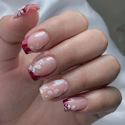 Pink Floral Press On Nails