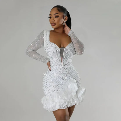 Elegant Beaded Ruffle Party Dress