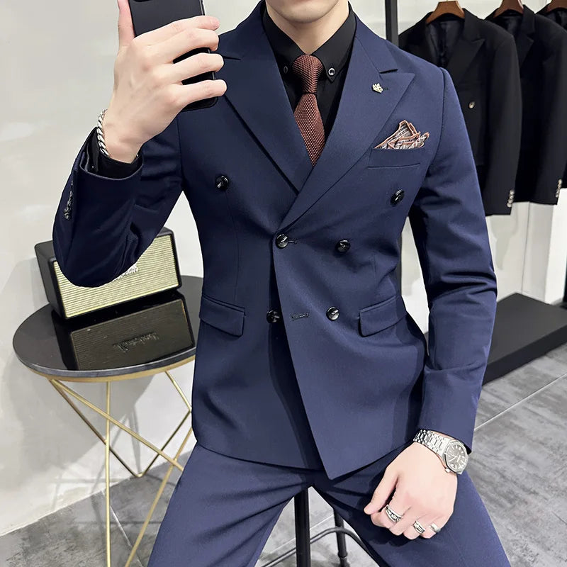 Lattice Plaid Three-Piece Formal Suit