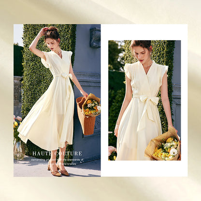Flying-Sleeve V-Neck Midi Dress