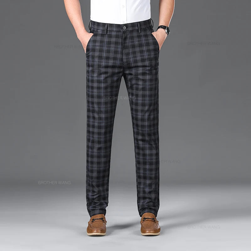 Cotton Plaid Slim Fit Trousers
