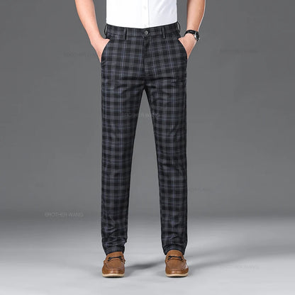 Cotton Plaid Slim Fit Trousers