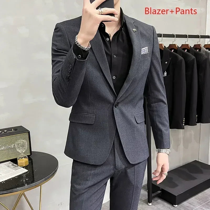 High-End Plaid Slim Business Suit