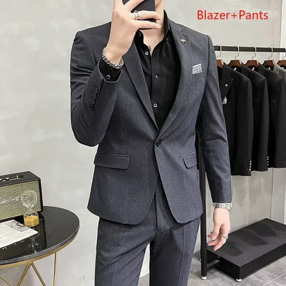High-End Plaid Slim Business Suit