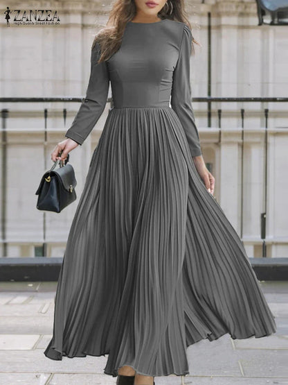 Pleated Long Sleeve Maxi Dress