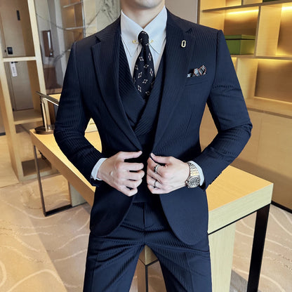 Luxury Stripe Slim Tuxedo Three-Piece
