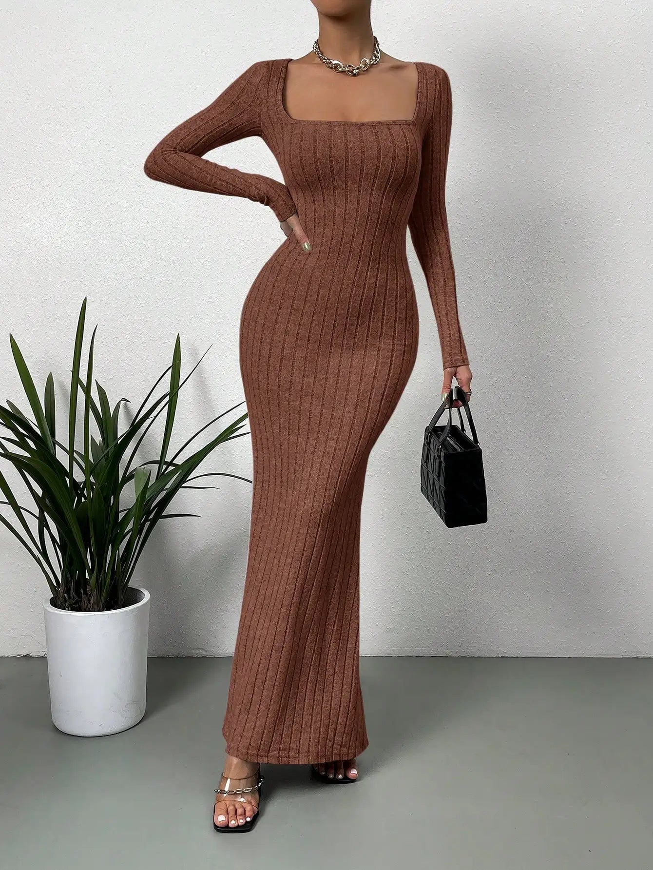 Square Collar Knit Dress