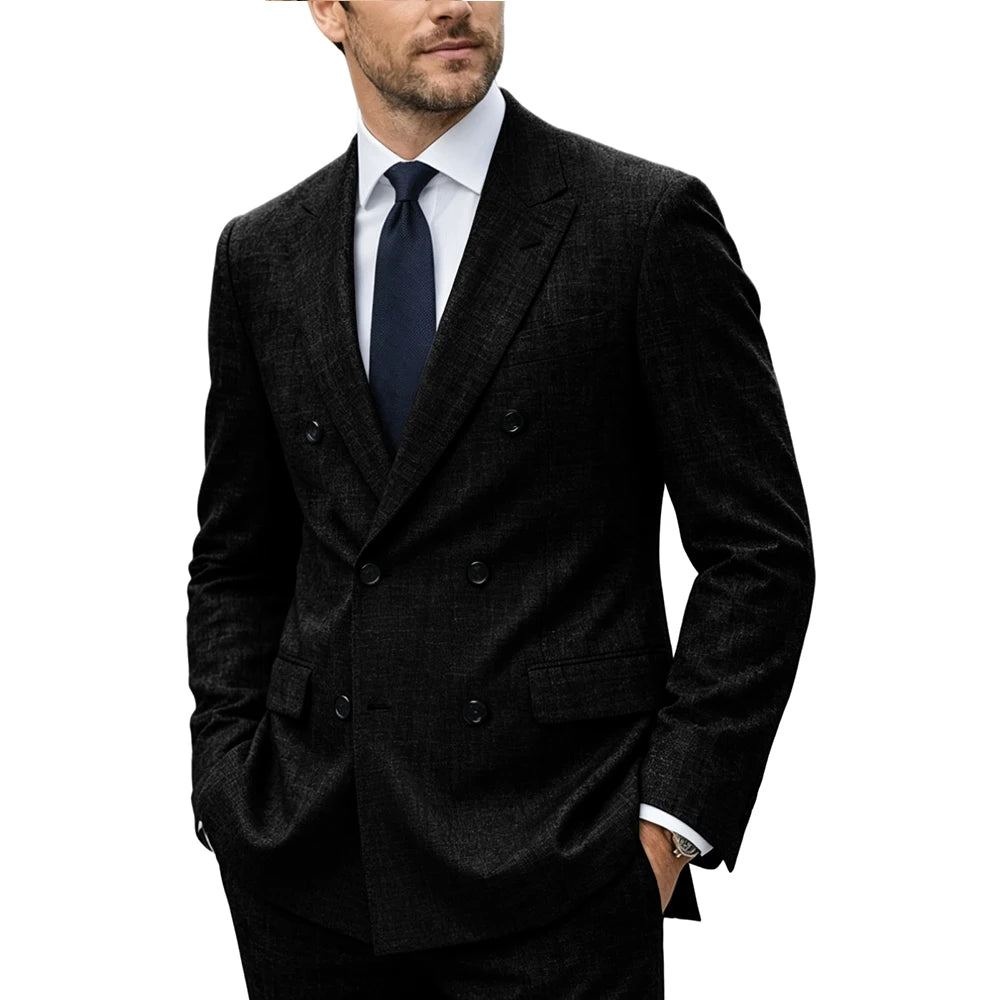 Linen Double-Breasted Peak-Lapel Suit