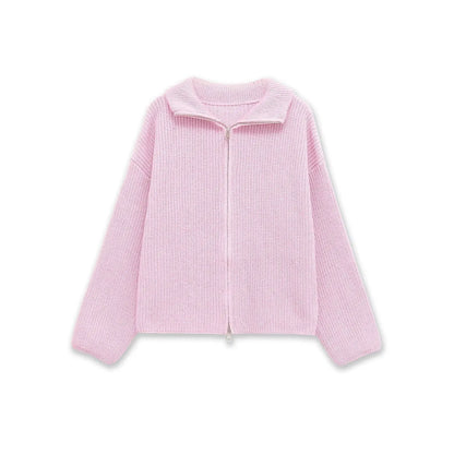 Striped Zip-Up Knit Cardigan