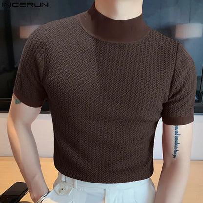 Textured High-Neck Korean Bottoming Tee