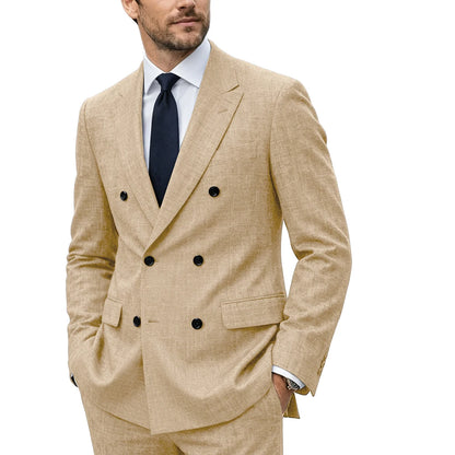 Linen Double-Breasted Peak-Lapel Suit