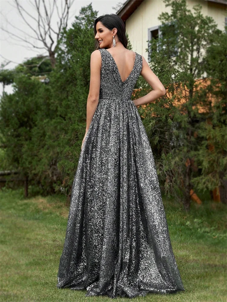 V-neck Sequins Mermaid Party Dress