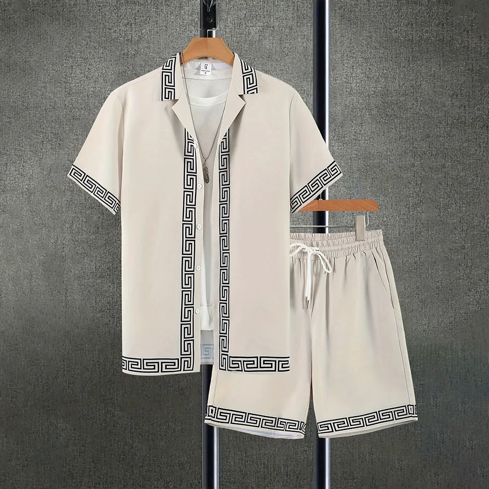 Vintage Button-Down Shirt Shorts Set