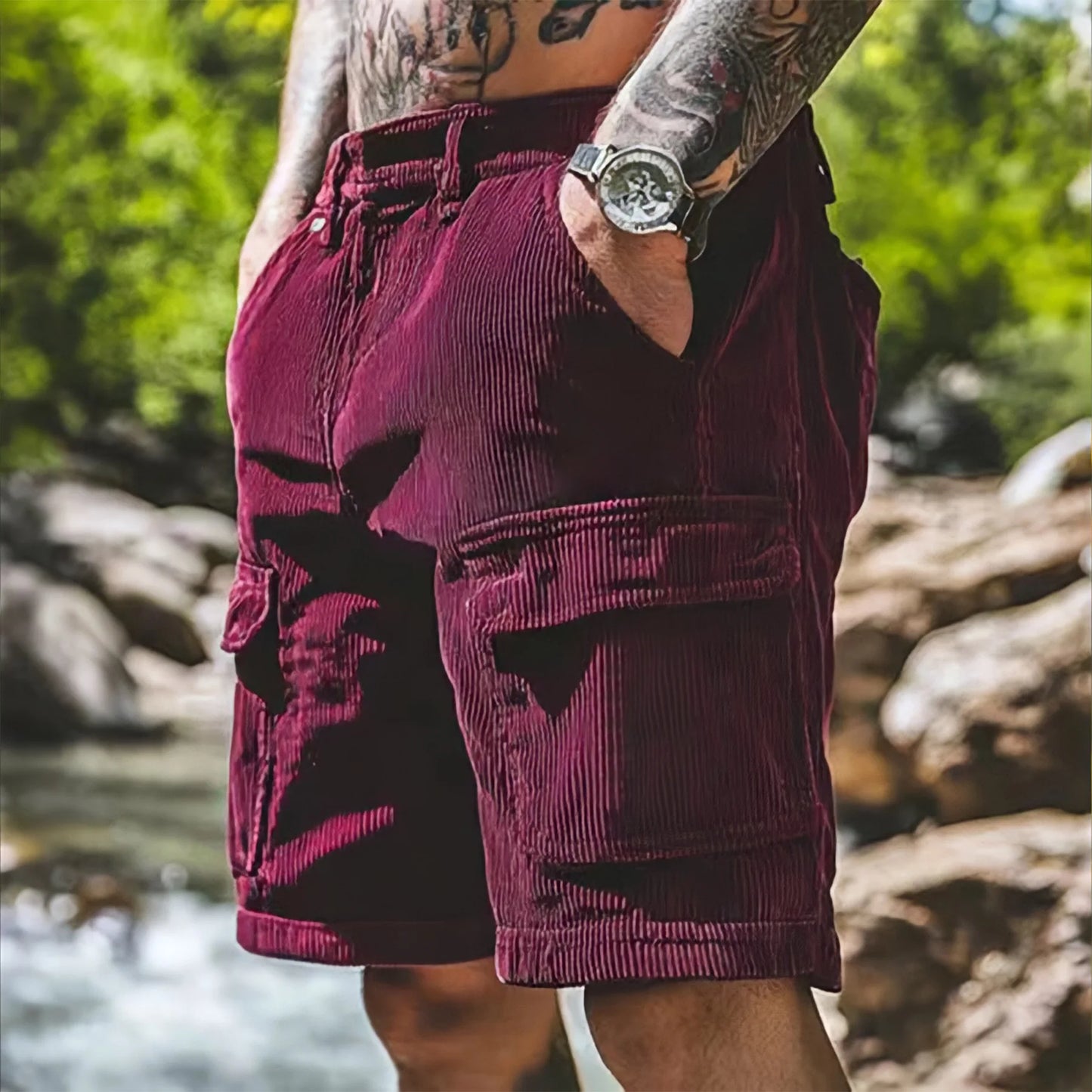 Corduroy Safari Multi-Pocket Shorts