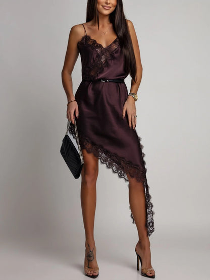 Asymmetrical Lace-Trim Mini Dress