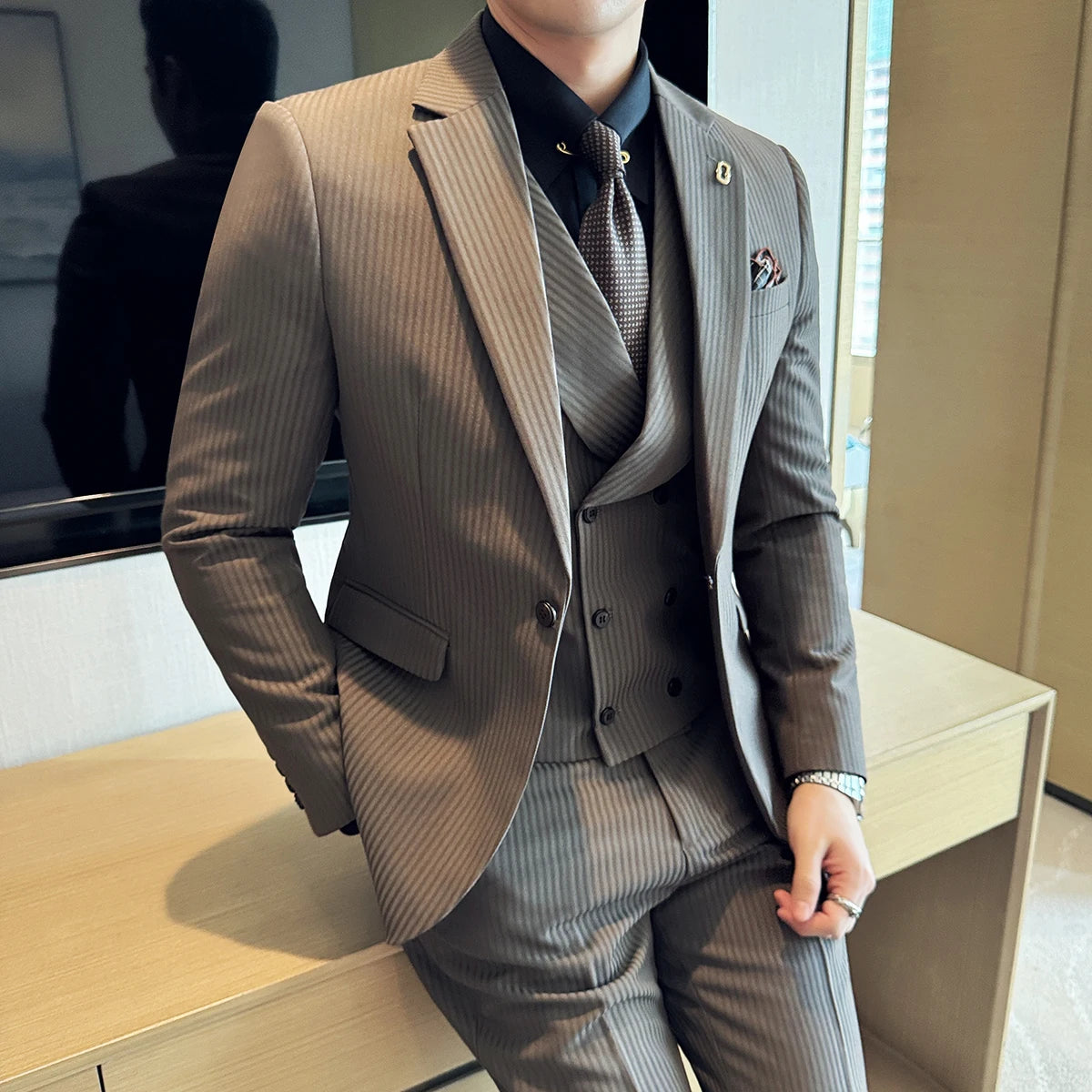 Luxury Stripe Slim Tuxedo Three-Piece