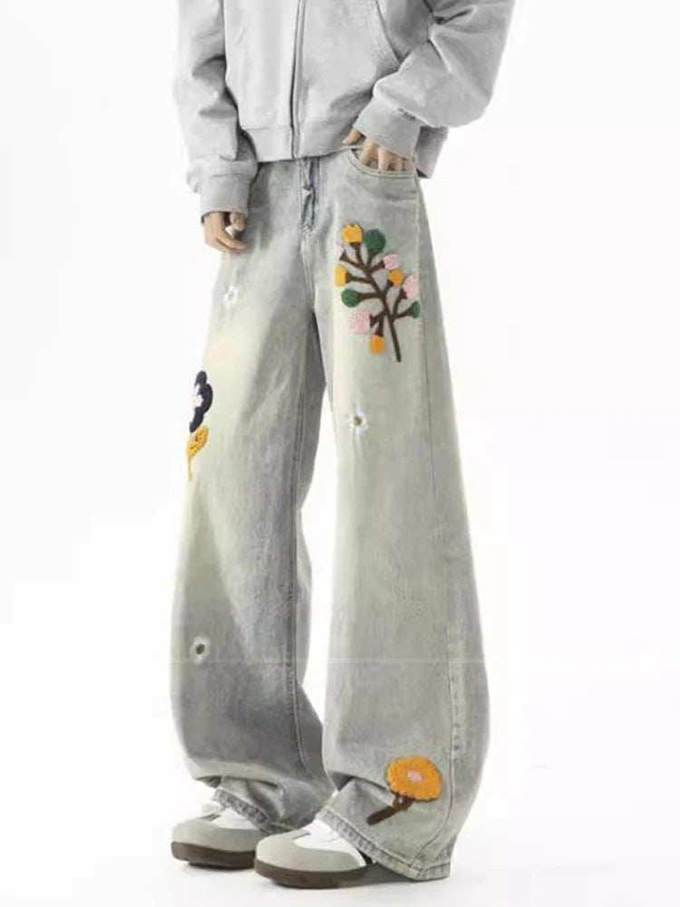 Floral Embroidered Baggy Jeans