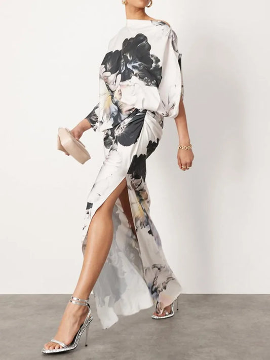 Asymmetric Bat Sleeve Dress