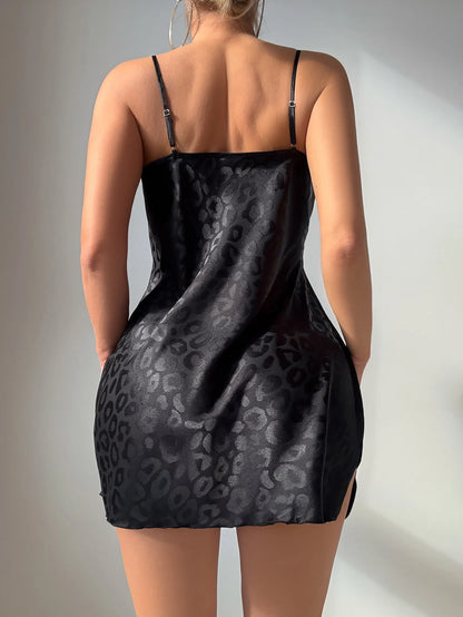 Leopard Jacquard Satin Slip Nightgown