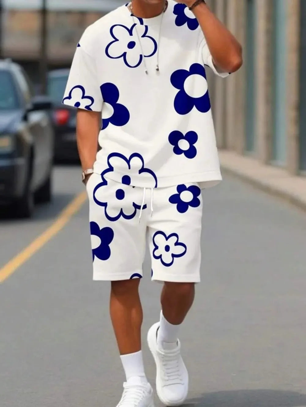 Printed Round Neck T-Shirt Shorts Set