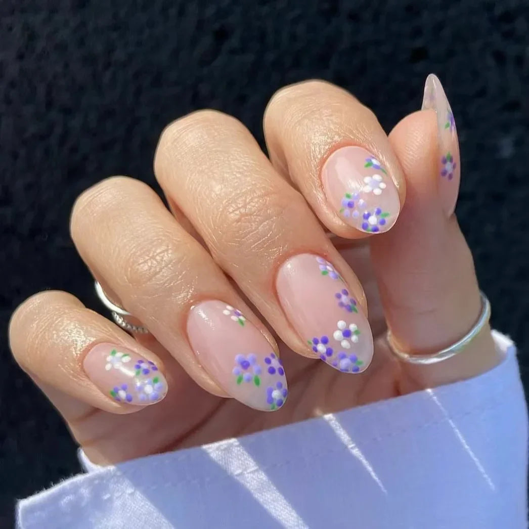 Pink Floral Almond Press On Nails