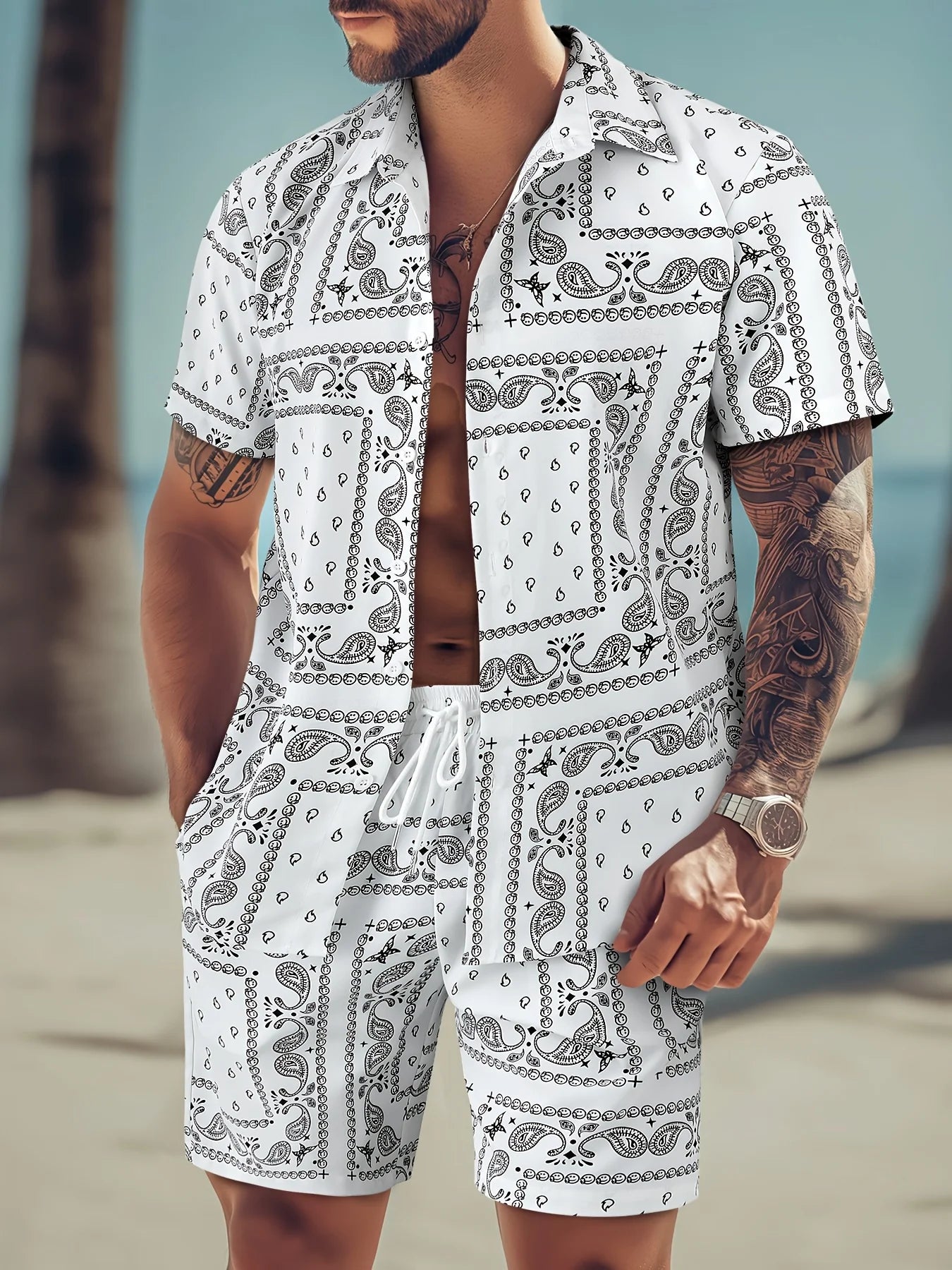 Paisley Print Shorts Shirt Set