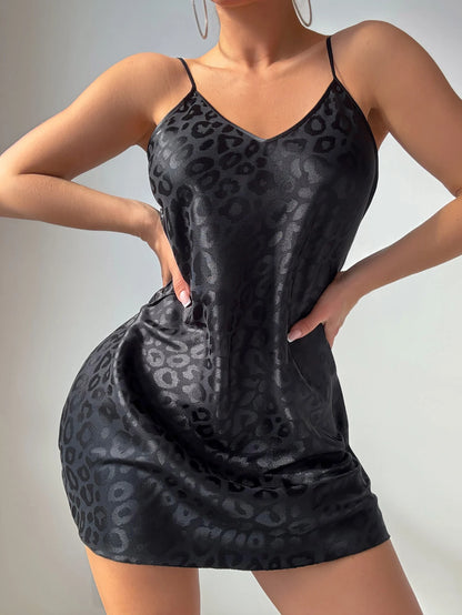 Leopard Jacquard Satin Slip Nightgown