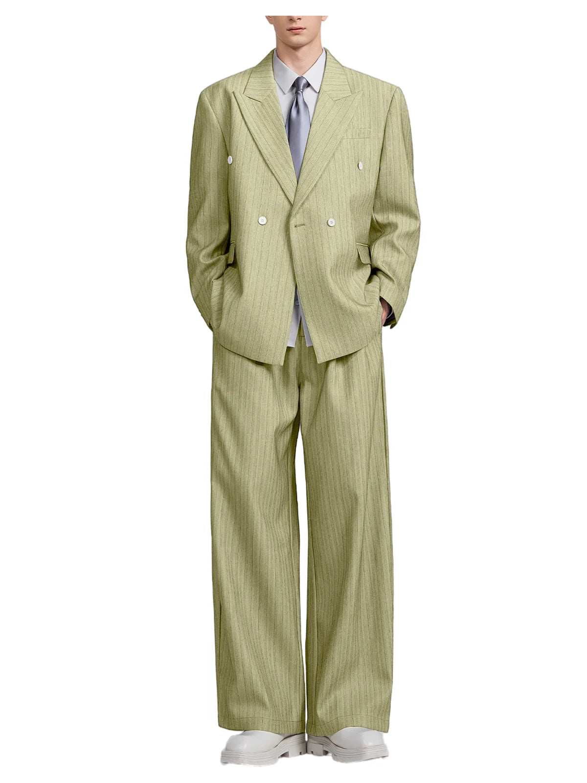 Pinstripe Double-Breasted Wide-Leg Suit