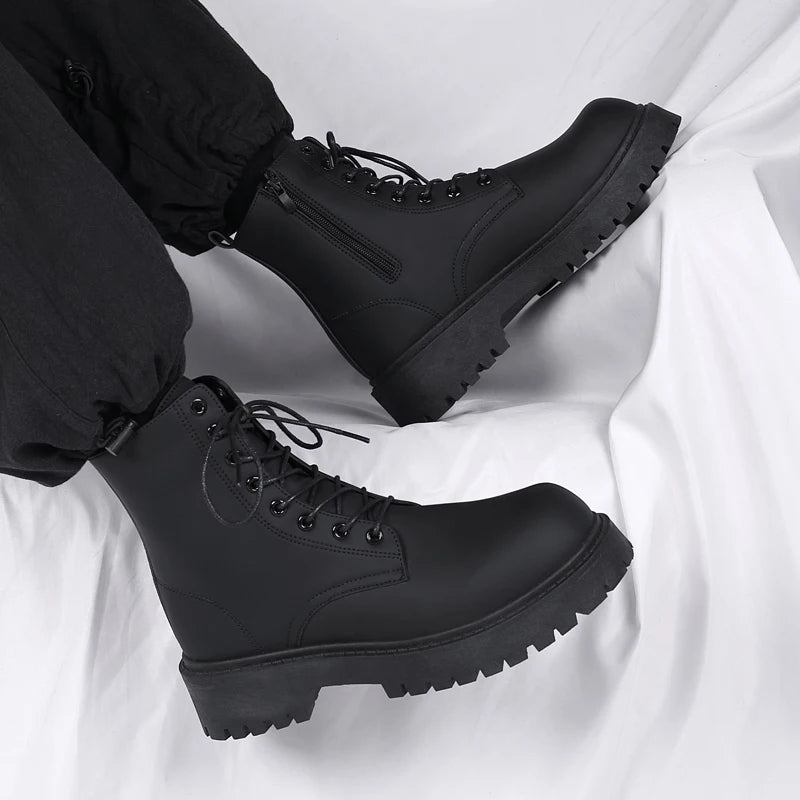 Black Leather Lace-up Boots