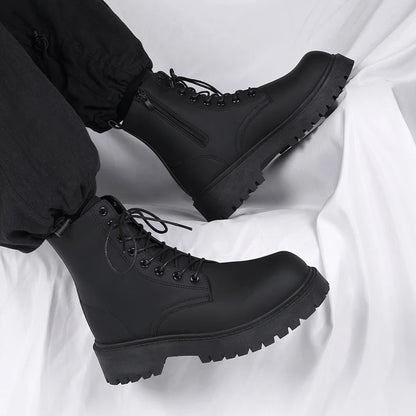 Black Leather Lace-up Boots