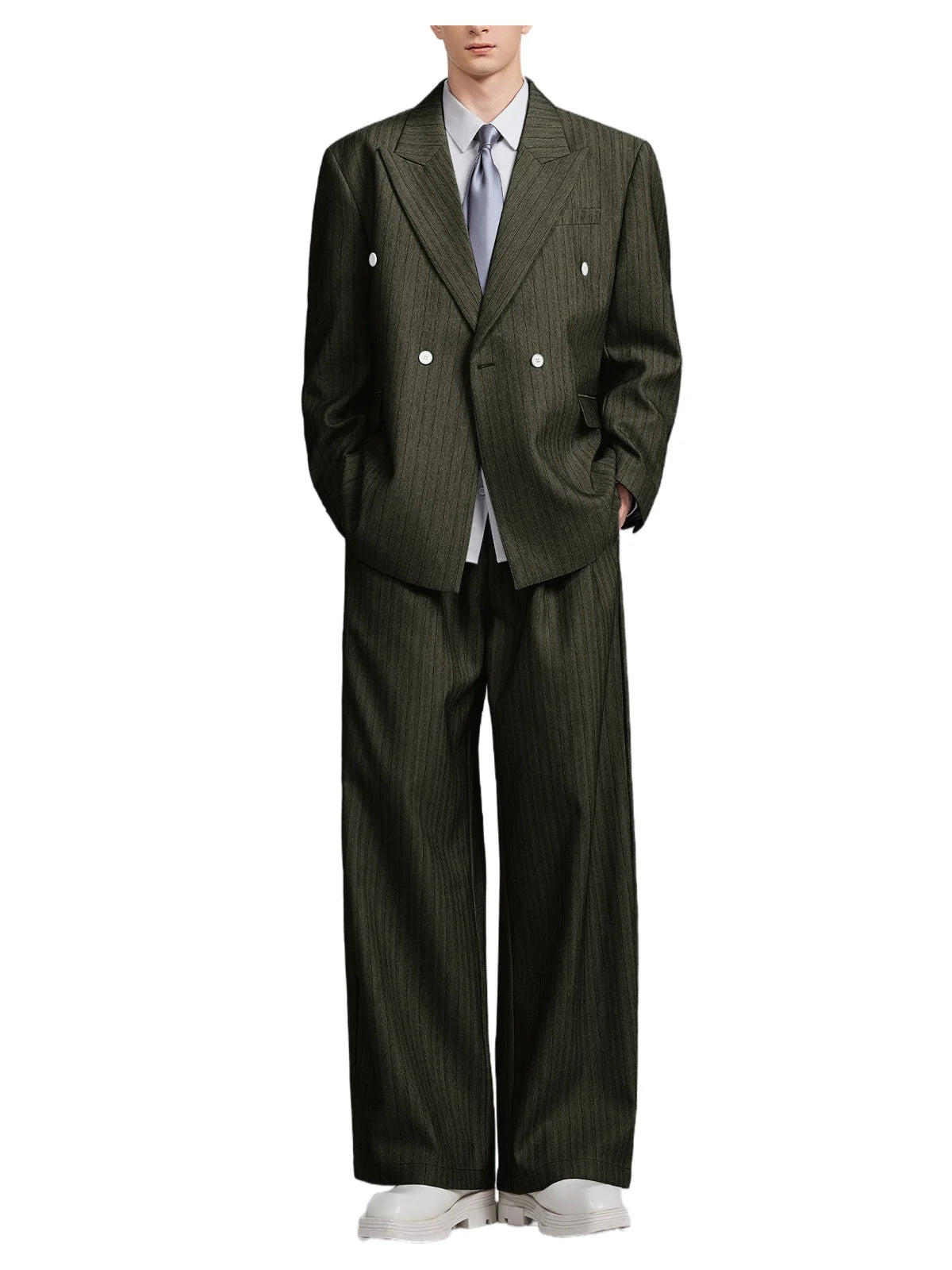 Pinstripe Double-Breasted Wide-Leg Suit