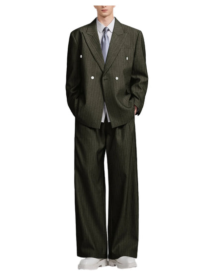 Pinstripe Double-Breasted Wide-Leg Suit