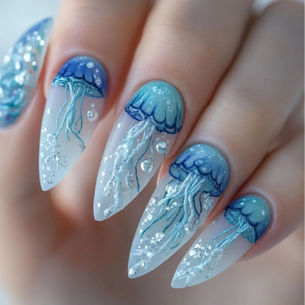 Ocean Blue Press Nails